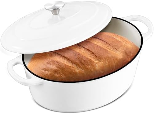 Leonyo 7-Quart Enameled Cast Iron Oval Dutch Oven Pot with Lid, White