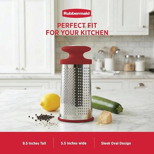 Rubbermaid Stainless Steel Cheese Grater - 9.5" Oval Handheld Box Grater with EZ Grip Handle - Multi-Surface Food & Cheese Shredder | Zester & Graters for Kitchen - Dishwasher Safe