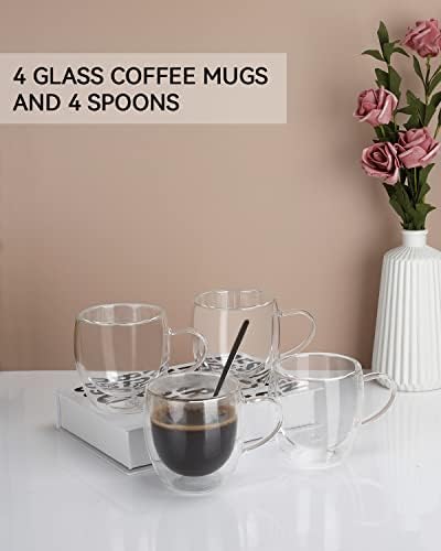 LIBWYS 4 Pack Double Walled Coffee Cups Glasses Mug, 8.5oz Borosilicate