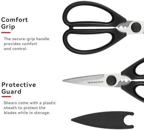Kitchen Scissors for Food, HUNTER.DUAL Heavy Duty Come Apart Poultry Shears for Cooking, All Purpose for Cutting Chicken, Meat, Fish & Vegetables (Black, 8.26 Inch)