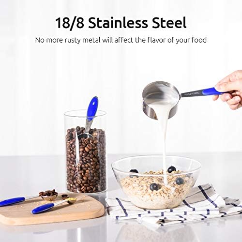 U-Taste Measuring Cups Spoons Set, 18/8 Stainless Steel, 10Pcs, Blue