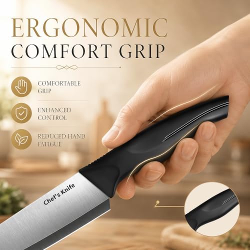 14 Pieces Kitchen Knife Set with Block, German Stainless Steel, BlackSilver