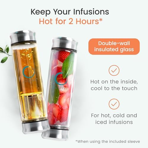 Pure Zen Tea Infuser Bottle, 13 oz, Tea Bottle with Infuser, Tea Gift Set