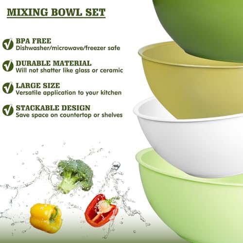 Greentainer 4-Piece Plastic Mixing Bowl Set, 113oz Lightweight Serving Bowls, Large Salad Bowls for Baking,Prepping, Cooking and Serving Food, Dishwasher & Microwave Safe