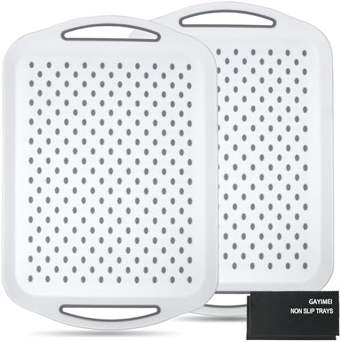 Large Anti-Slip Serving Tray with Handles, 17.8" x 12.5", White