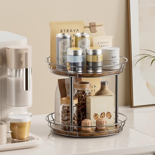 LAMU 2 Tier Lazy Susan Turntable Rotating Spice Rack Organizer for Cabinet