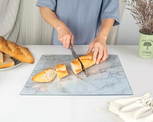 Kitchenville Glass Cutting Board 16"x12": Tempered Glass Kitchen Counter Protector - Durable- Scratch-Resistant, Heat-Proof - Design 3 - Grey Marble Effect