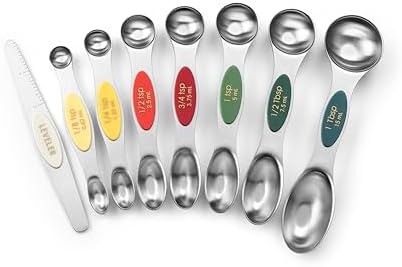 Spring Chef Stainless Steel Magnetic Measuring Spoons Set of 8, Very Merry