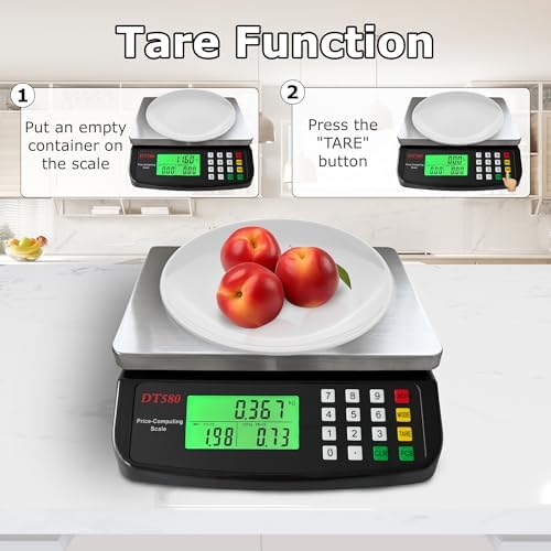 Large Digital Kitchen Scale 40kg/88lb Stainless Steel Price Computing Scale Counting Scale Deli Scale with LCD Display for Baking Bread Cooking Meat Prep Parts and Coins Adapter Included (Black)