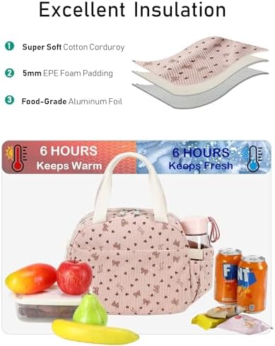 Lunch Box Lunch Bag Insulated Lunchbox Cute Reusable Lunch Tote bags for School Work Picnic for Kids Girls Women (Pink Bowknot)