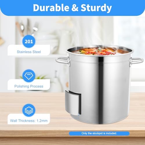 Stainless Steel Stockpot Commercial Large Stock Pot with Lid & Handles, Cookware Soup Pot for Boiling Cooking Stew, Heavy Duty Induction Cooking Pot for Home Restaurant Hotel (35L/37Qt)