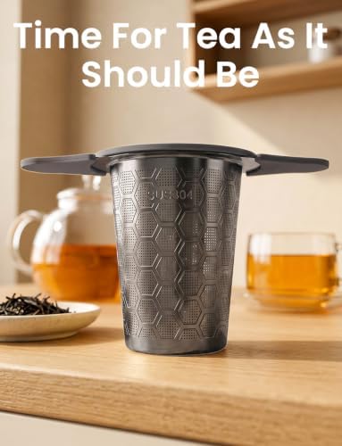 Tea Infuser for Loose Leaf Tea,Stainless Steel Tea Strainer with Silicone Handles,Extra Fine Mesh Tea Strainers for Loose Tea Filter Fine Tea Leaves Effectively,Fits TeaPots/Mugs(Black)
