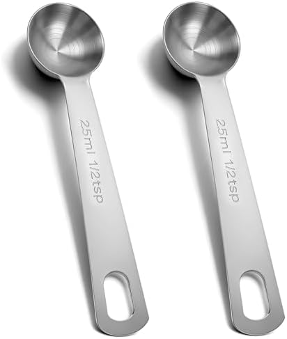 1/2 Teaspoon Measuring Spoons, 2 PCS Stainless Steel 1/2 Teaspoon Scoop for Kitchen Ingredients, Short Handle Silver (5ml, Z12 X 3.1 In)