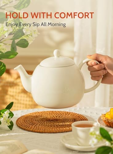 Sweese Porcelain Teapot, 40 Ounce Tea Pot - Large Enough for 5 Cups, White (Pack of 3)