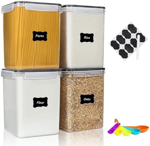 4pc 5.2L Large Airtight Plastic Canisters with Lids, Cups & Labels