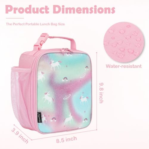 FlowFly Kids Lunch box Insulated Soft Bag Mini Cooler Back to School Thermal Meal Tote Kit for Girls, Boys, Glitter-Unicorn