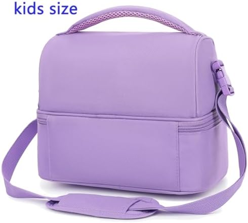 FlowFly Double Decker Cooler Insulated Lunch Bag Large Tote for Boys, Girls, Men, Women, with Adjustable Strap,Purple
