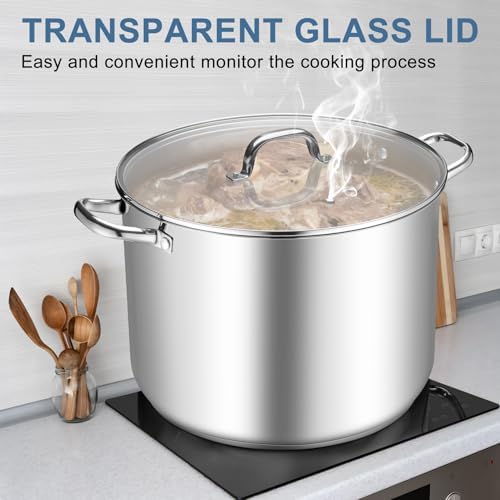 TeamFar Stainless Steel Stock Pot, 24QT Tri-ply Bottom Large Stockpot