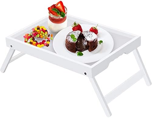 Artmeer FSC 100% Bamboo Bed Tray with Folding Legs, Medium, White
