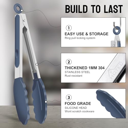 HOTEC Premium Stainless Steel Locking Kitchen Tongs with Silicon Tips, Set of 3-7", 9" and 12" (Neutral)