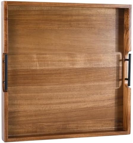 Joy&Grace Acacia Wood Ottoman Tray with Handles 22" x 22"