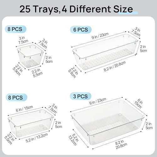 Vtopmart 25 Pack Plastic Drawer Organizers with Non-slip Rubber Pads