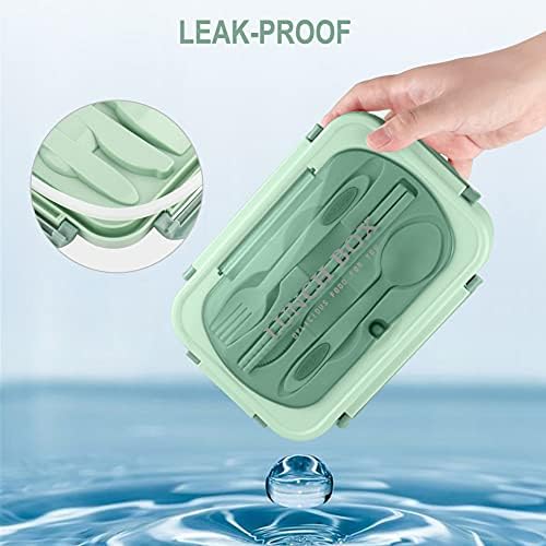 Bento Box for Adult, 1200 ML Lunch Containers for Adults, LeakProof Lunch Box with Utensils, BPA Free, 3 Compartment Bento Box Microwave Safe, Green