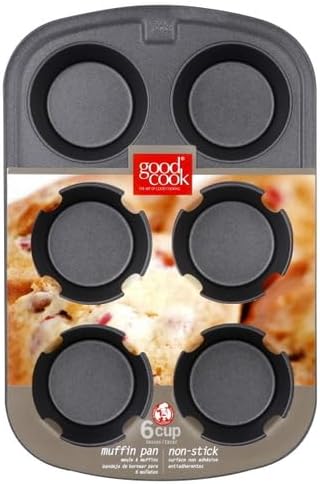 GoodCook Everyday Muffin Pan Nonstick Warp-Resistant Carbon Steel Construction, Gray 6 Cups (Pack of 12)