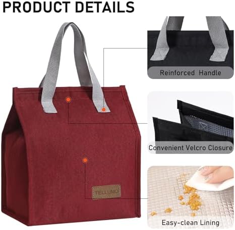TELLUMO Insulated Lunch Bag for Men Women, Large Reusable Leakproof Lunch Box Container, Small Portable Thermal Snack Bag, Reusable Travel Office Work Beach Cooler Tote Bag for Adults, Red