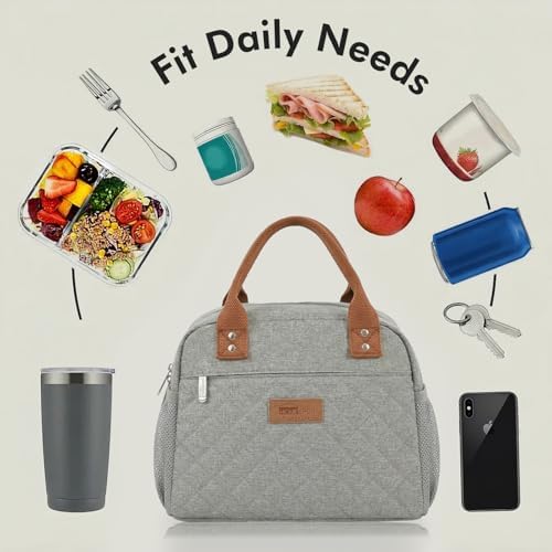 HOMESPON Insulated Lunch Bag for Women Men Adults Lunch Tote with Front Pocket Lunch Box Container Cooler Bag for Work Picnic (Grey)