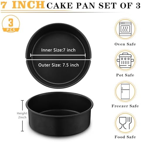 E-far 7 Inch Cake Pan, 3PCS Nonstick Stainless Steel Baking Cake Pans Tins