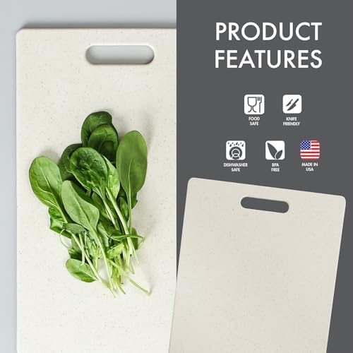 Dexas Grippboard Poly Cutting Board in Oatmeal Granite, 11 x 14.5 Inch Non-Slip Kitchen Cutting Board with Rubber Feet, Dishwasher Safe BPA-Free Chopping Board Made in USA