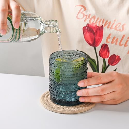 ZMOWIPDL Drinking Glasses Set of 6,12oz Blue Hobnail Glass Cups