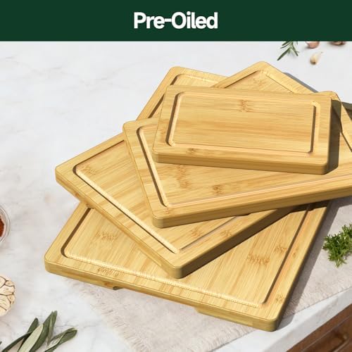 4-Piece Set Deep-Carbonized Bamboo Cutting Board for Kitchen, Natural