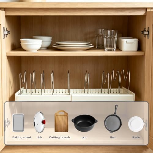 2-Pack Pots and Pans Organizer under cabinet with 9 Adjustable Dividers-22"