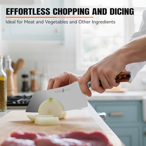 TUO Vegetable Cleaver Knife, Chinese Chef Knife 7 inch Meat Cleaver with Pakkawood Handle, Stainless Steel Butcher Chopper for Home Kitchen - Fiery Phoenix Series