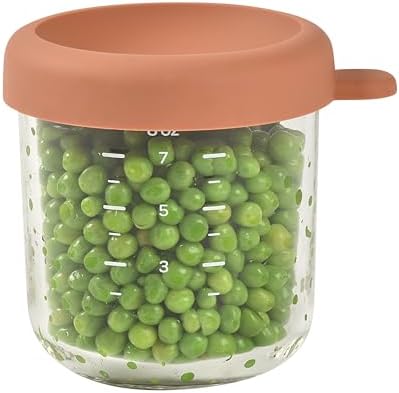 BEABA 8 oz Glass Baby Food Jars with Soft Silicone Air Tight Lids, Glass Storage Containers with Lids, Microwave and Freezer Safe Containers, Terracotta