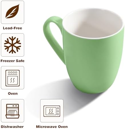 Urbanstrive 16 oz Large Coffee Mugs Set of 4 Ceramic Coffee Mug White Coffee Cups Tea Cups Idea Gift for Women Men House Warming Gifts New Home Office, Mint Green 4 Pack