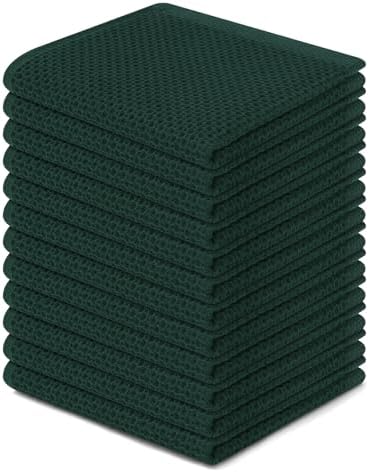Homaxy 100% Cotton Waffle Weave Kitchen Dish Cloths 12-Pack, Blackish Green