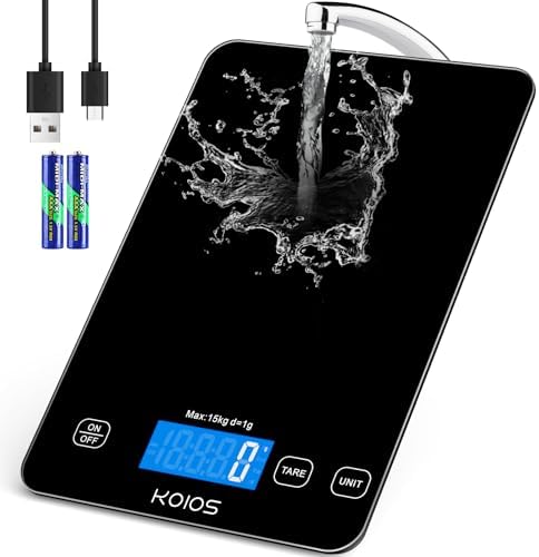 KOIOS 33lb Kitchen Scale 0.1oz Precision,Batteries & USB-C Charging(Black)