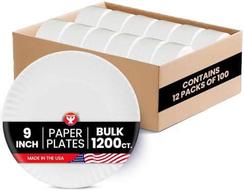 Hygloss Bulk Paper Plates 9-Inch, White Disposable Large Plain, 1,200 Count