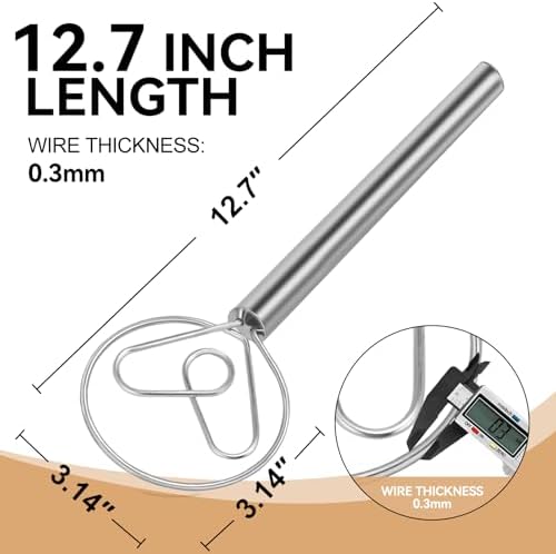Danish Dough Whisk Stainless Steel Hook Dutch Baking Tool Bread Sourdough Mixer for Pizza Pastry Cake Batter Making