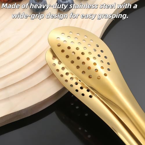 2 Pack Stainless Steel Cooking Tongs, 9 Inch Metal Kitchen Food Serving Tongs for Salad, Bread, Barbecue, Catering, Banquet, Party