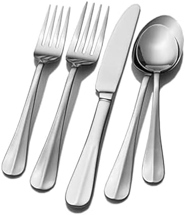 Pfaltzgraff Simplicity 53-Piece Flatware Set, 18/0 Stainless Steel Silverware Set for 8 with Serving Utensils, Classic Dining Cutlery for Everyday Use and Entertaining