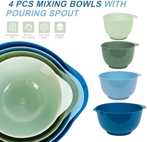 BoxedHome Classic Mixing Bowls Set of 4, BPA Free Plastic, Microwave Safe