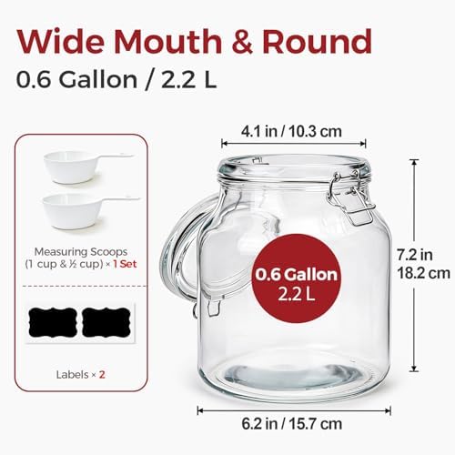 Glass Jars with Airtight Lids 0.6 Gallon 2 Pack Kitchen Canisters