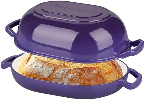VORRINGARD Enameled Cast Iron Sourdough Bread Oven, Dutch Oven, Loaf Cast Iron Bread Pan for Homemade Bread Baking, Meatloaf Pan with Lid, 7QT, Purple