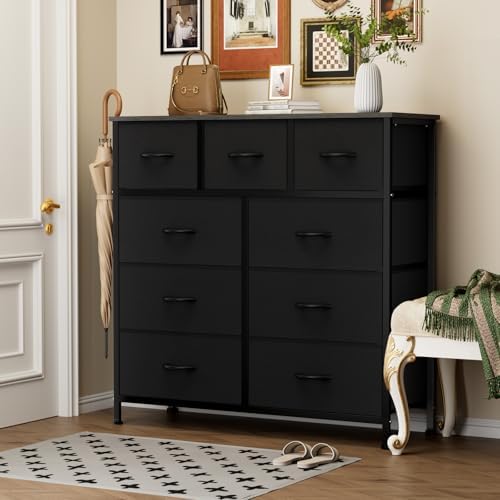 OLIXIS 9 Drawer Black Dresser for Bedroom, Closet Organizer Storage Tower