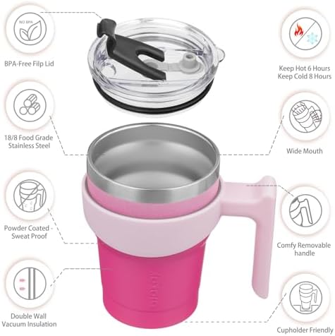 BJPKPK 10 oz Mini Tumbler with Lid, Straw & Handle, Insulated Steel Cup