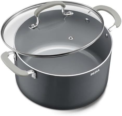 BEZIA 8QT Non Stick Stock Pot with Lid, Ceramic Induction Cooking Pot